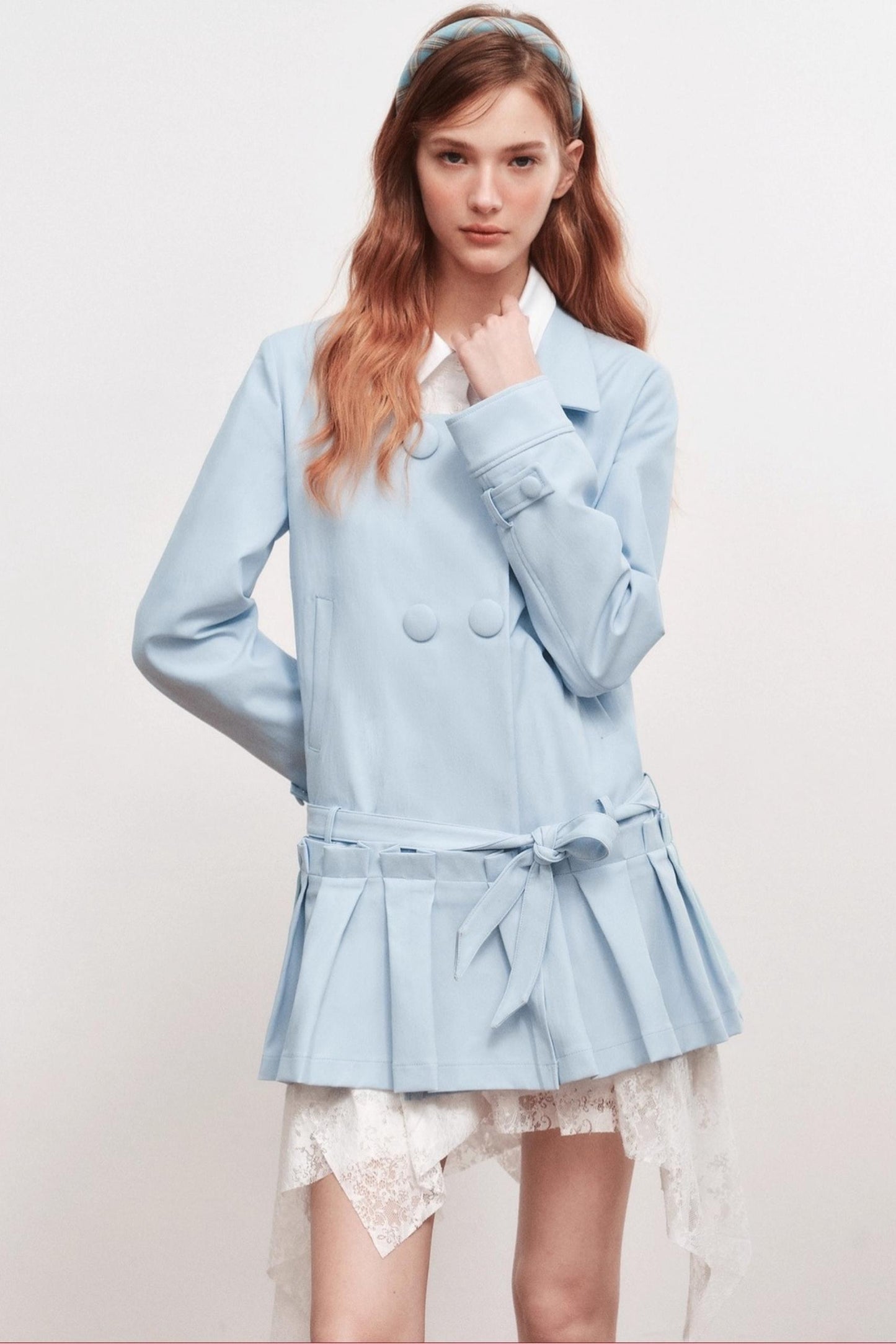 Square Neck Shirred Trench Coat Dress