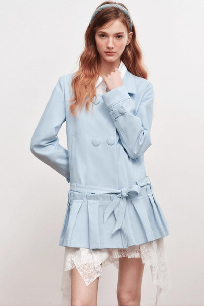 Square Neck Shirred Trench Coat Dress