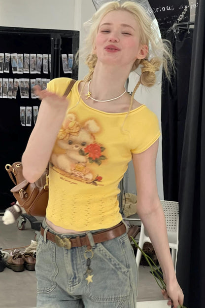 Sweet Rabbit Print T-Shirt