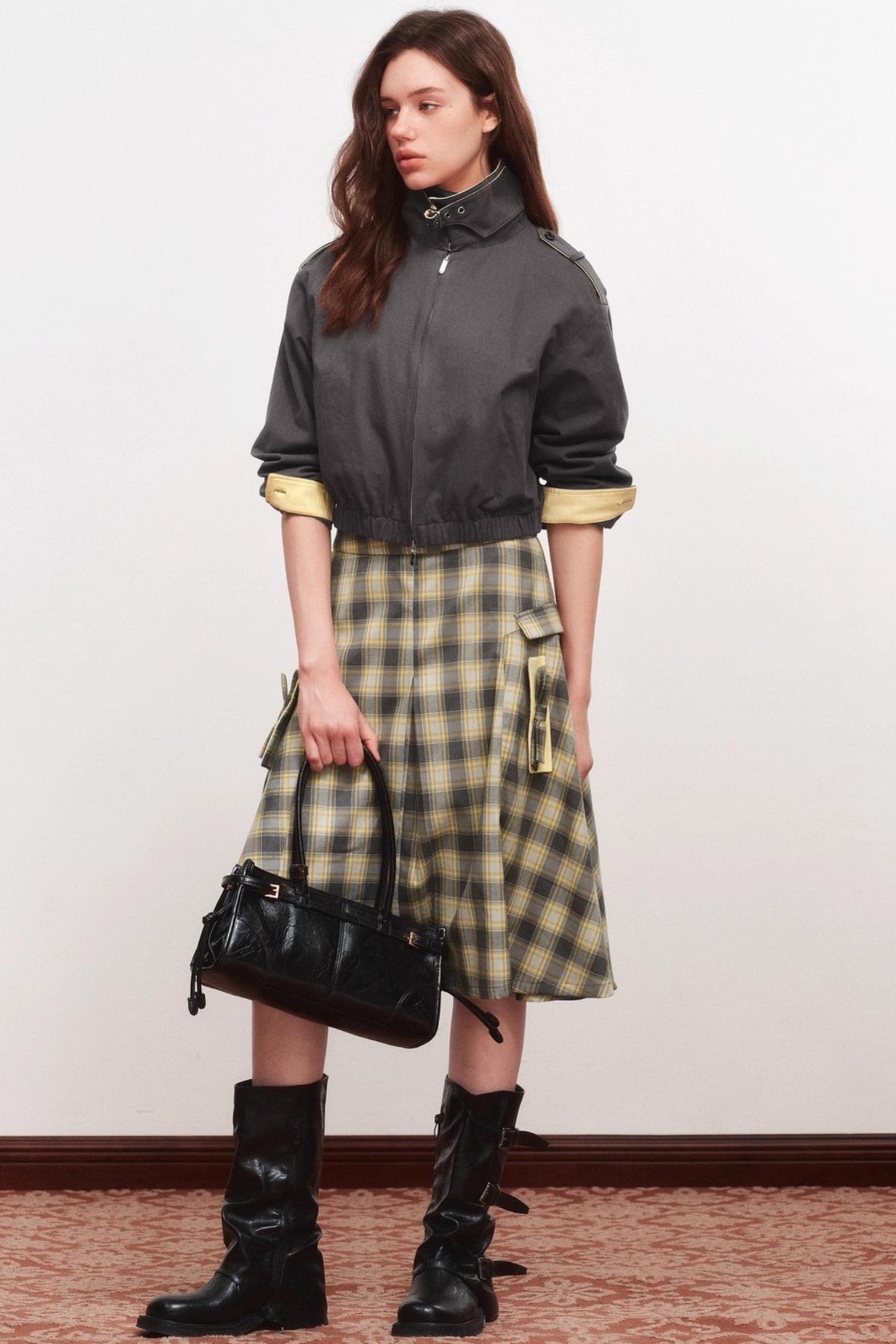 Stand-Up Collar Raglan Zippered Jacket