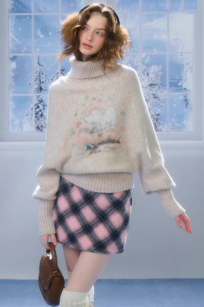 Aprikosenfarbener Fledermausärmelpullover mit hohem Kragen