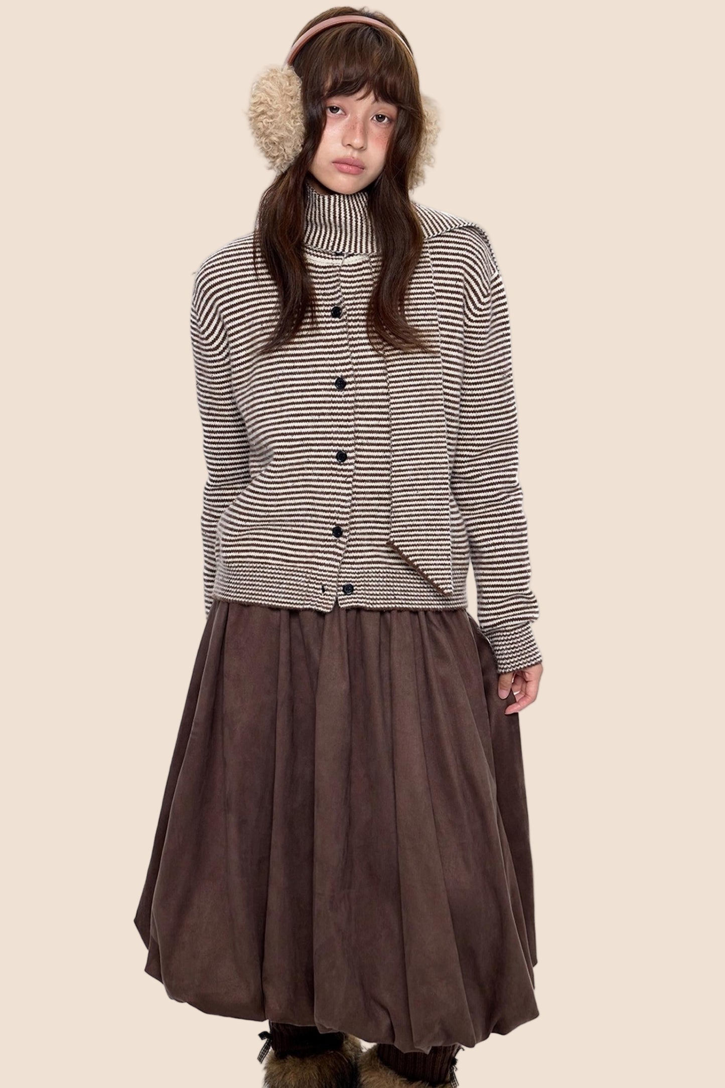 Lazy Striped Knit Cardigan Sweater