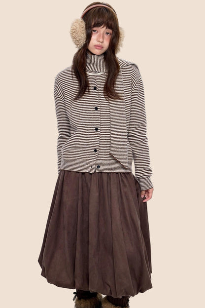 Lazy Striped Knit Cardigan Sweater