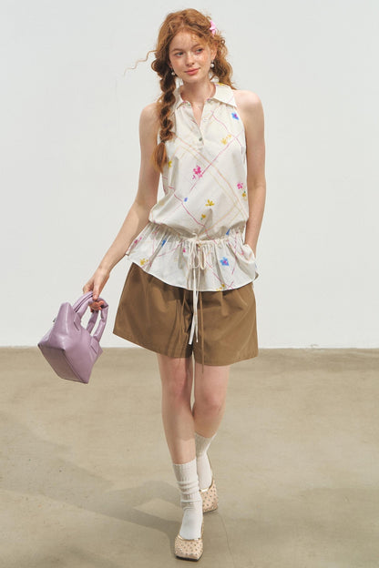 Printed Tie Neck Blouse