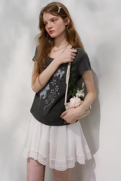 Plaid Lace Pleated Skirt