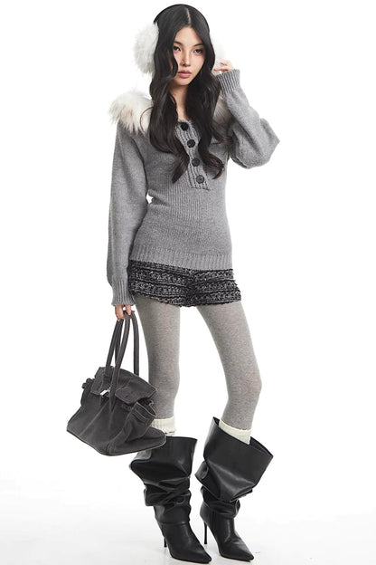 Retro Pailletten Tweed Kurze Hose