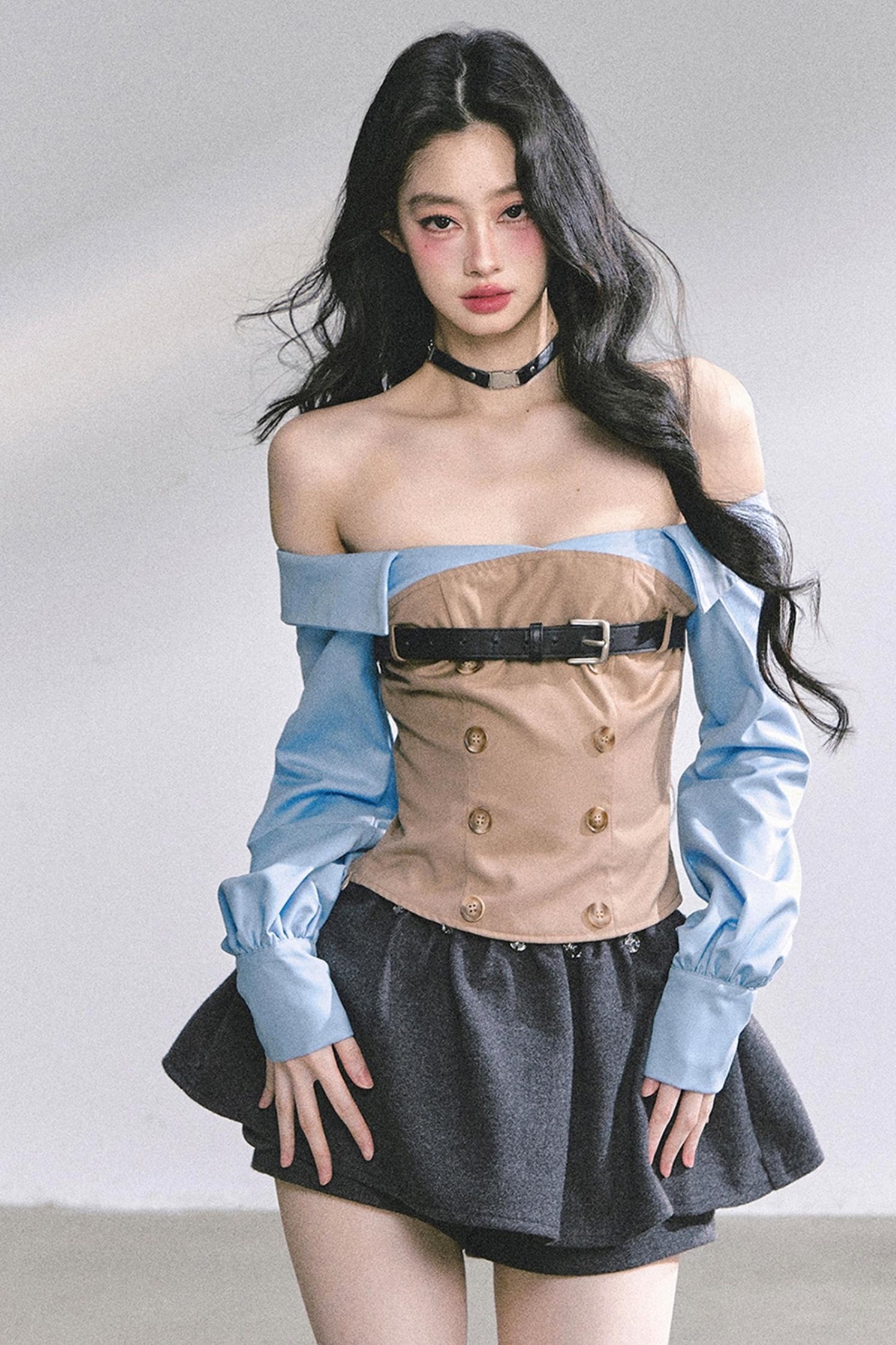 Wide Shoulder Crop Full Sleeve Top