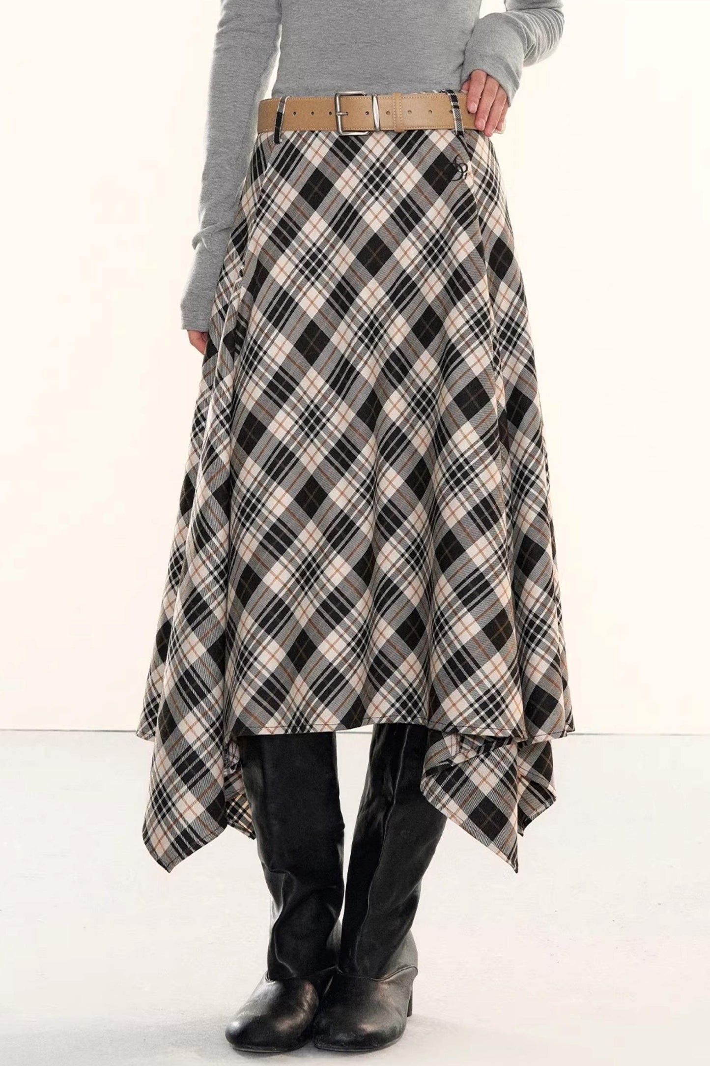 Plaid Asymmetrical A-Line Skirt