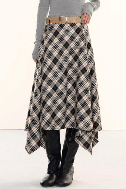 Plaid Asymmetrical A-Line Skirt