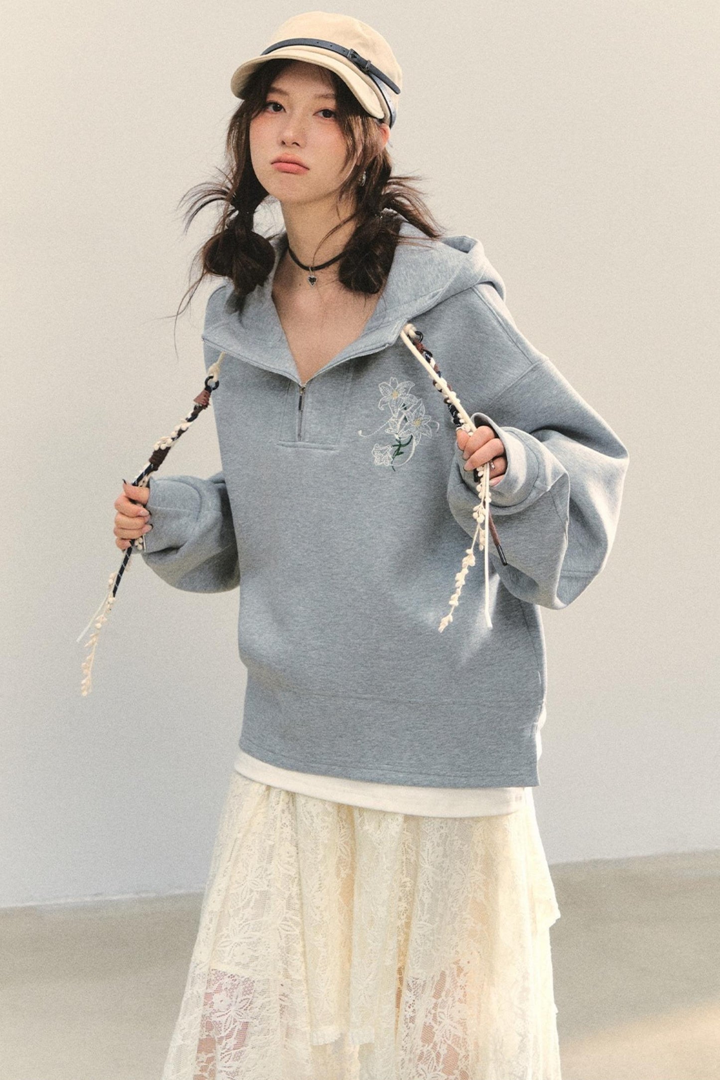 Embroidered Flower Sweatshirt