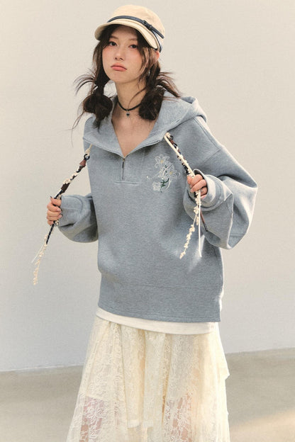 Embroidered Flower Sweatshirt