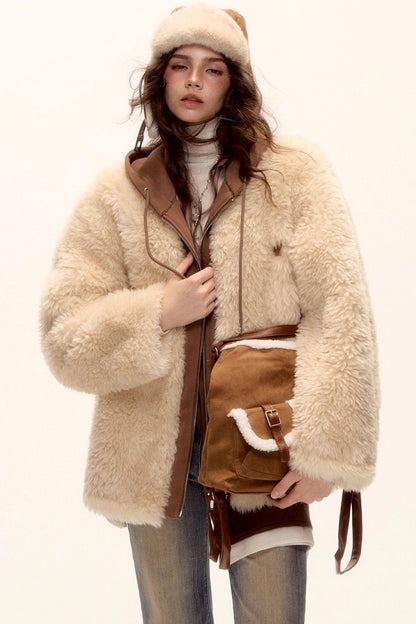 Hooded Fur Patchwork Jacket