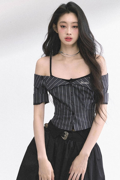 Kyoto Striped Short-Sleeved Sunscreen Top