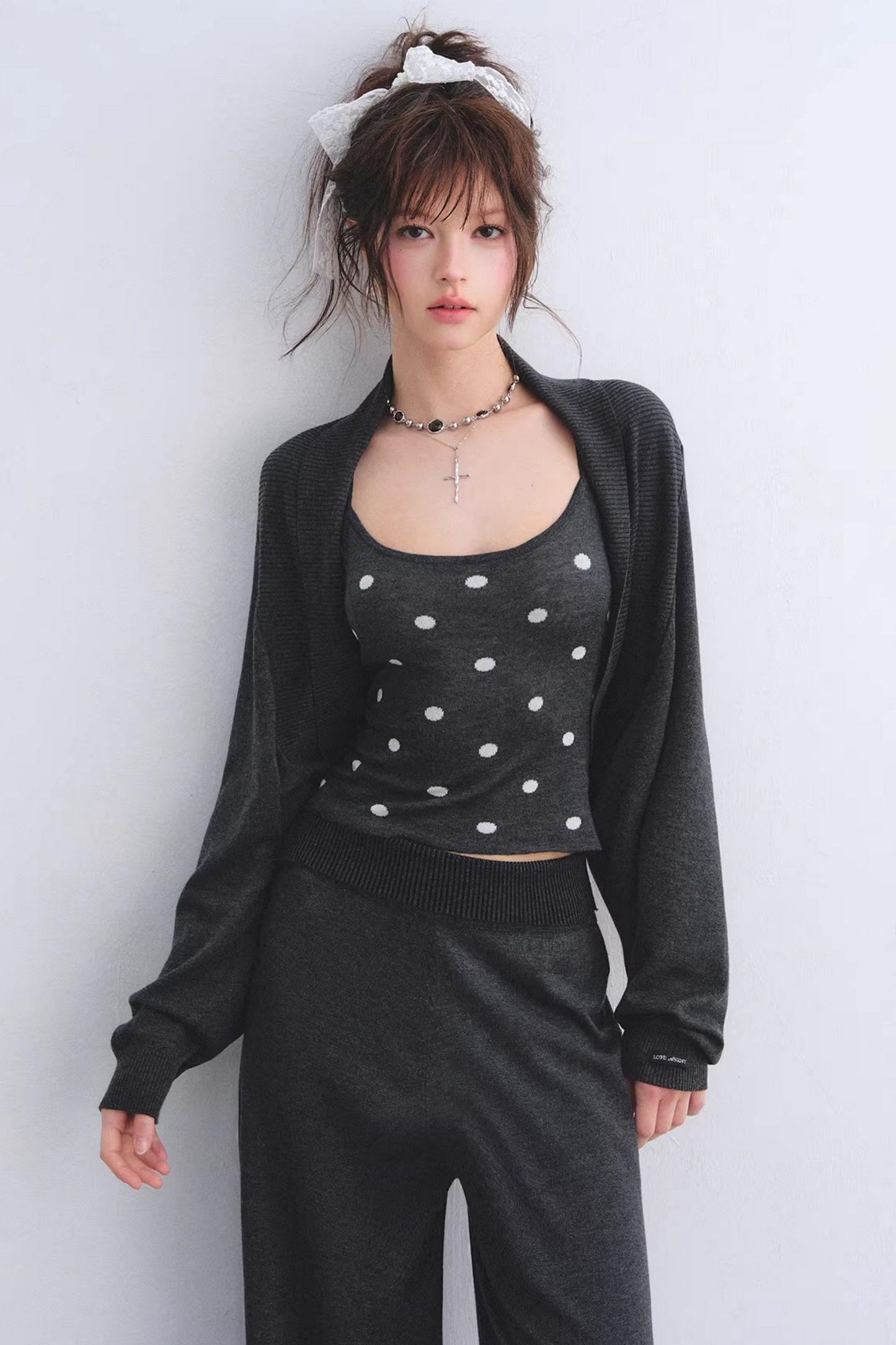 Lyocell Polka Dot Cardigan Camisole Set-Up