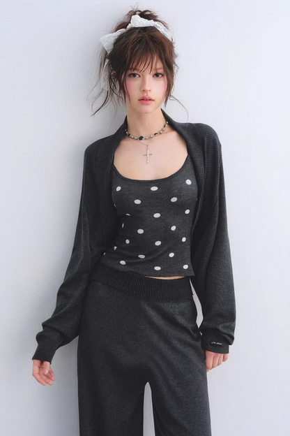 Lyocell Polka Dot Cardigan Camisole Set-Up
