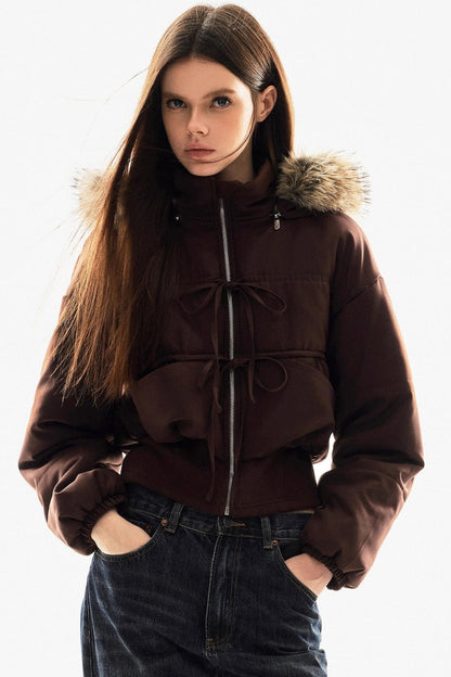 Fur Collar Cropped Cotton Jacket