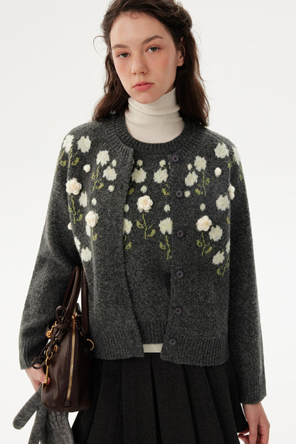 Handmade Flower Knitted Cardigan Set-Up