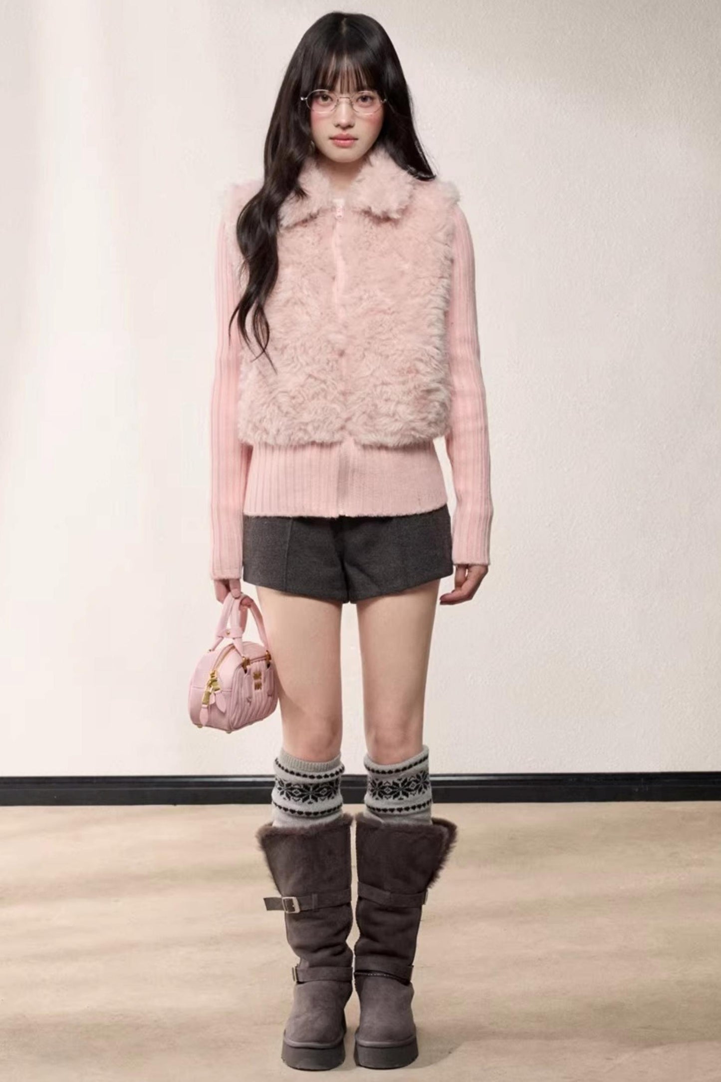 Lapel Patchwork Knitted Coat