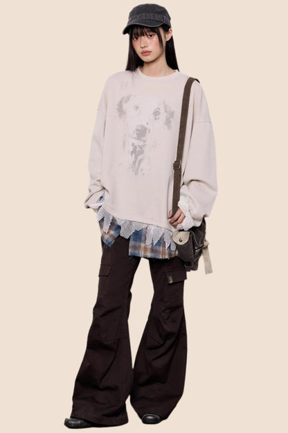 Casual Dog Print Crewneck Top