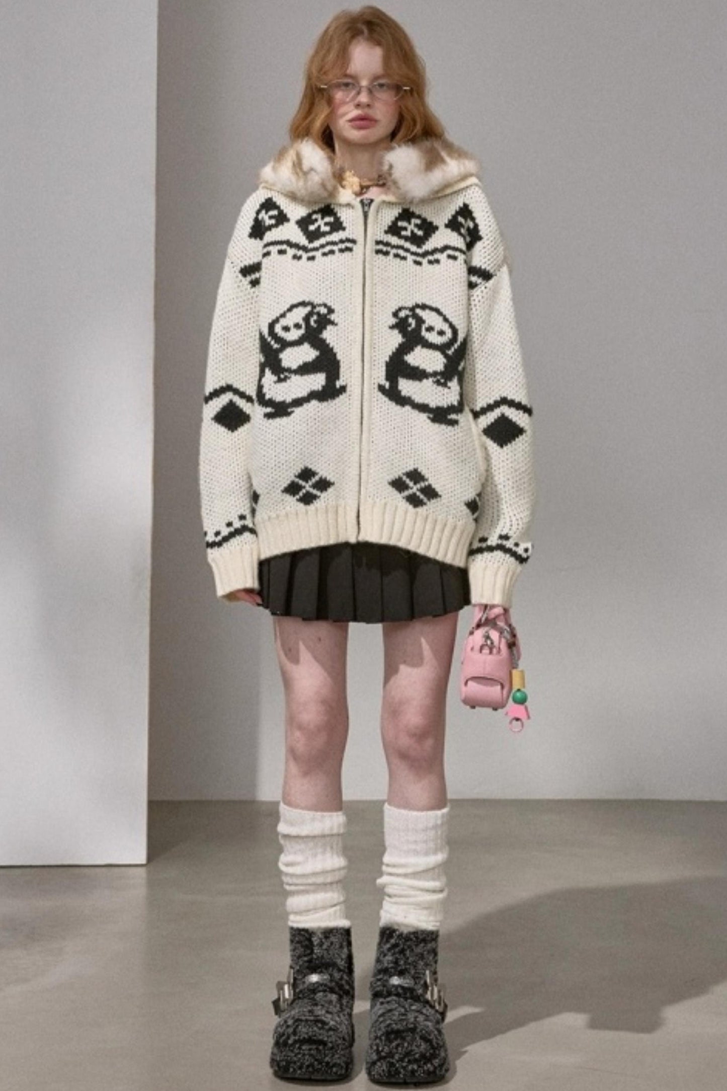 Detachable Fur Collar Knitted Cardigan