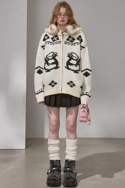 Detachable Fur Collar Knitted Cardigan