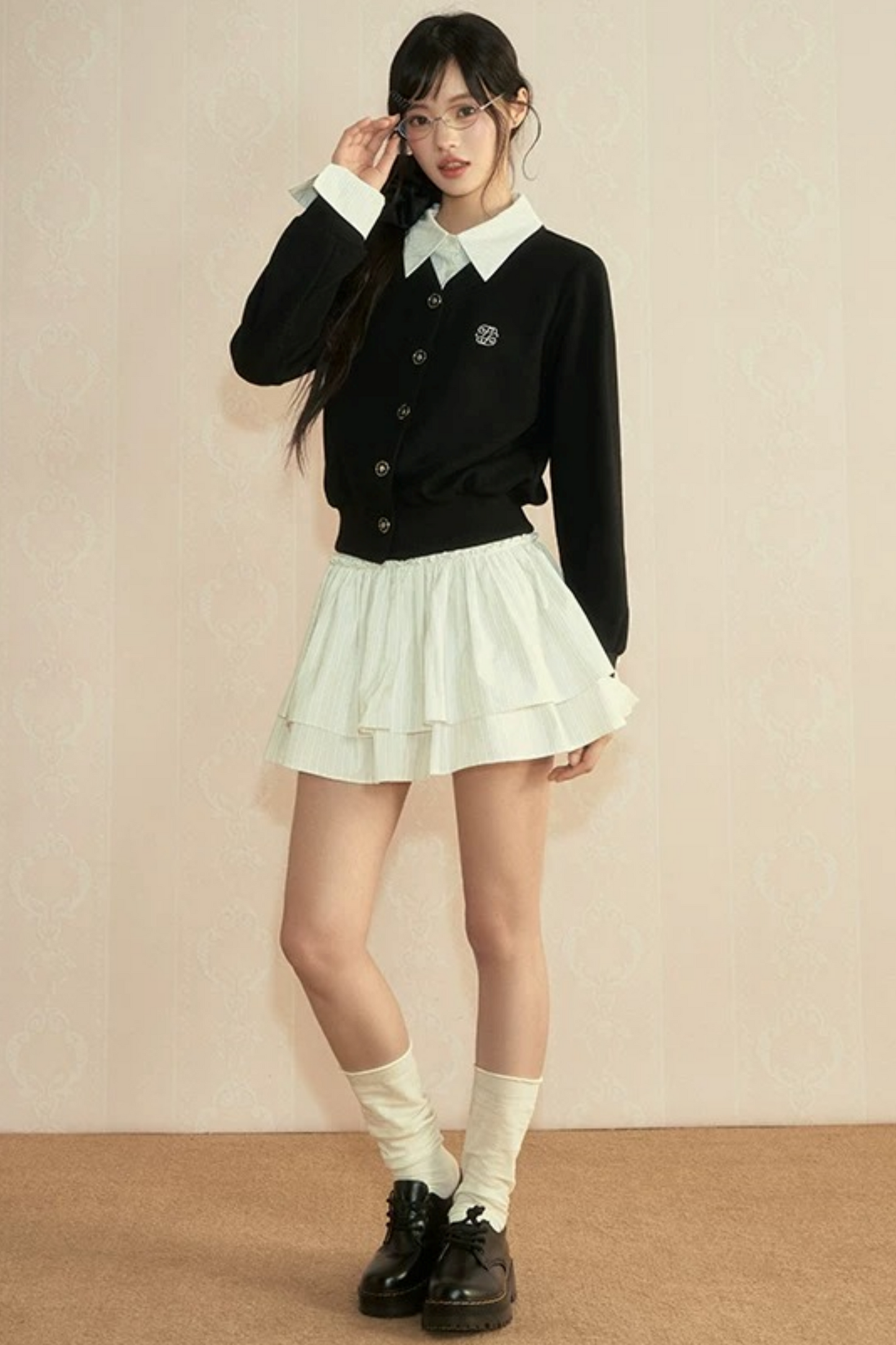 Color-Blocked Knit Cardigan Set-Up