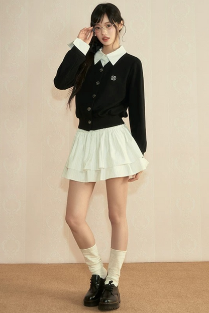 Color-Blocked Knit Cardigan Set-Up