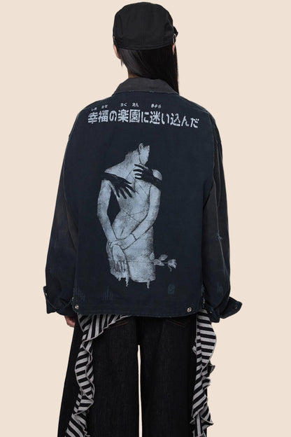 American Fall Distressed Vintage Zip Jacket