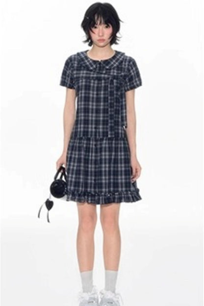 Original Lace-up Plaid Dress
