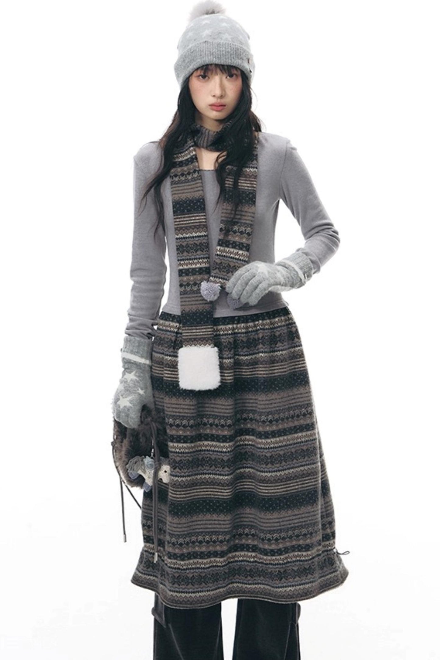 Knitted Patchwork Slim Dress Set-Up