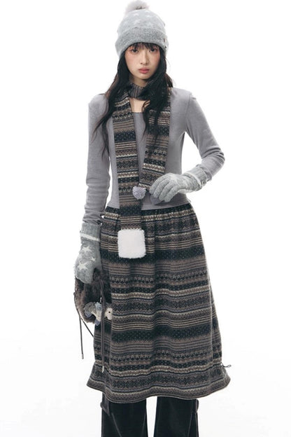 Knitted Patchwork Slim Dress Set-Up