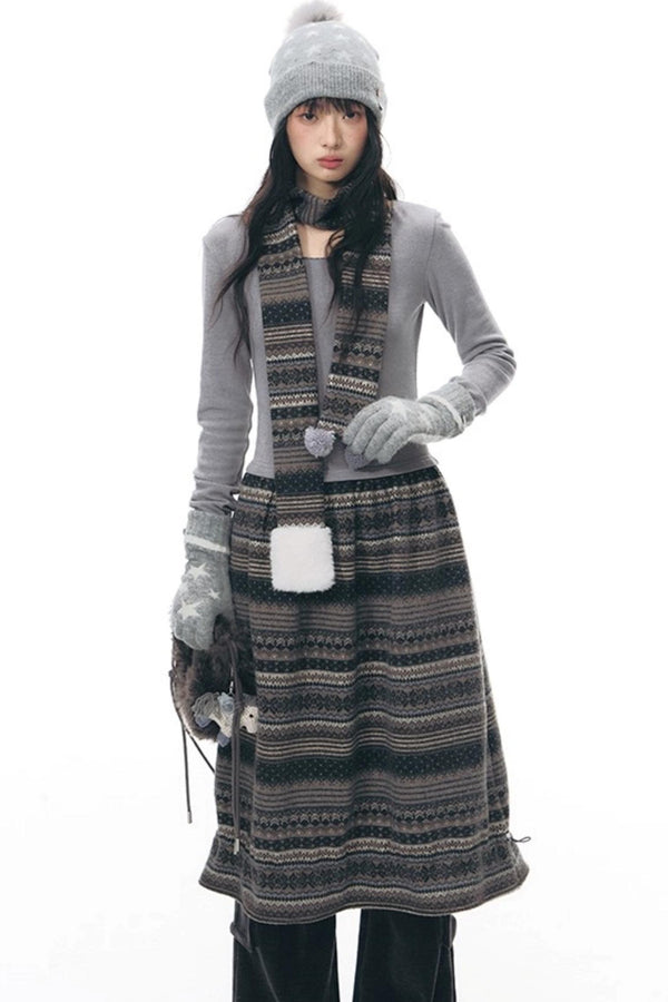 Knitted Patchwork Slim Dress Set-Up