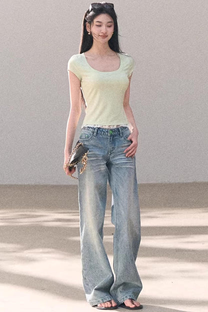 레이스 보헤미안 반팔 티셔츠