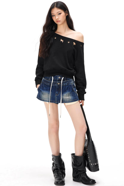 Asymmetrical Hollow Knit Sweater