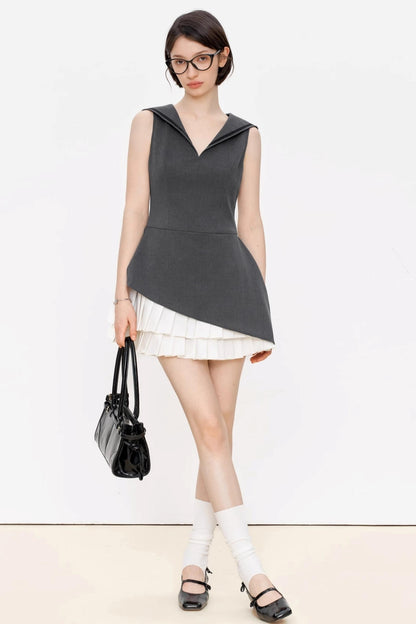 Positive Navy V-Neck A-Line Dress