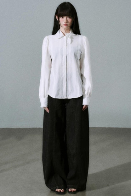 Sheer Cotton Bowknot Shirt