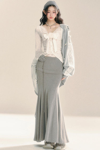 Gray Fishtail Long Skirt