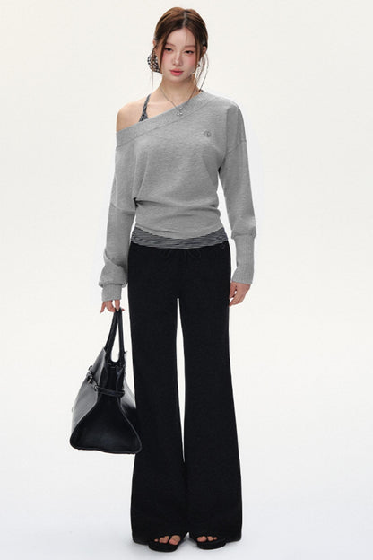 Fashion Oblique Shoulder Tops Set-Up