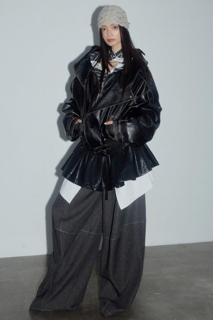 Urban Nomadic Versatile PU Leather Puffy Skirt