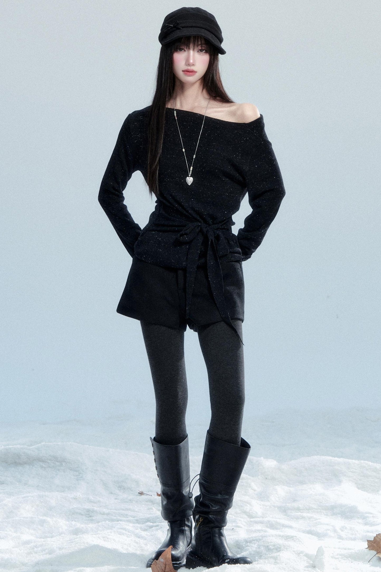 Slanted Shoulder Knit Shirt