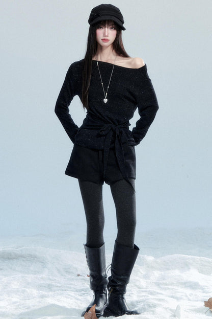 Slanted Shoulder Knit Shirt