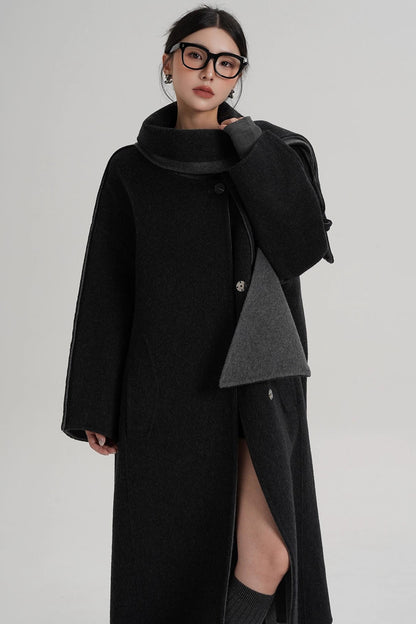 Reversible Two-Tone Scarf Wool Coat