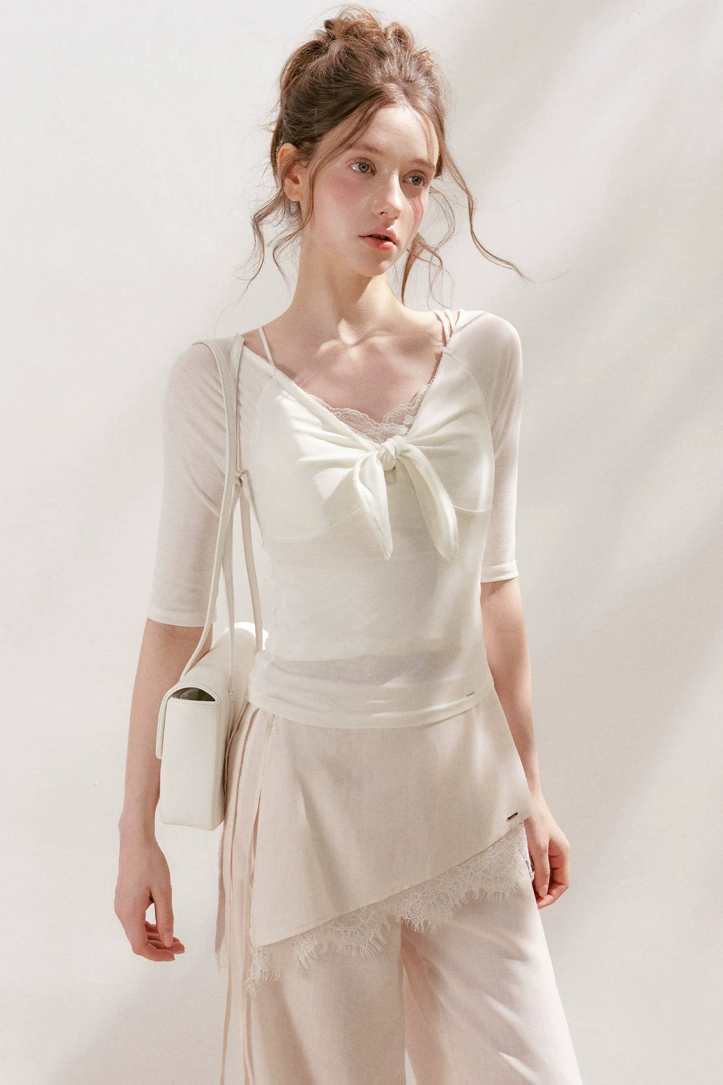 French Wave Lace Bow Blouse