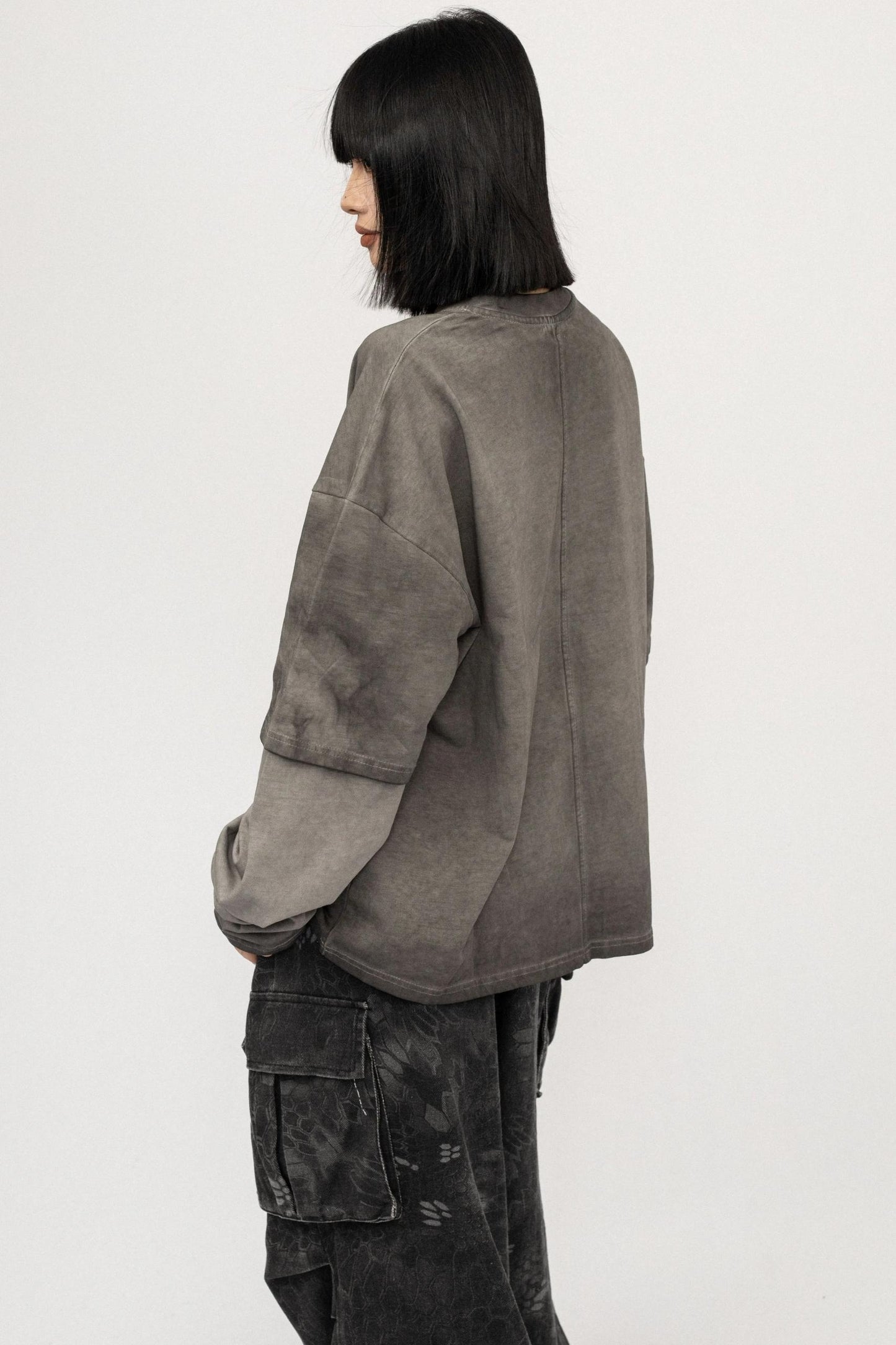 Vintage Distressed Gray Long Sleeve T-Shirt