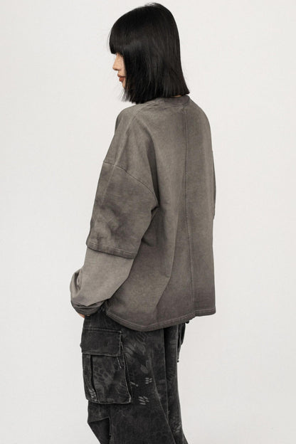 Vintage Distressed Gray Long Sleeve T-Shirt