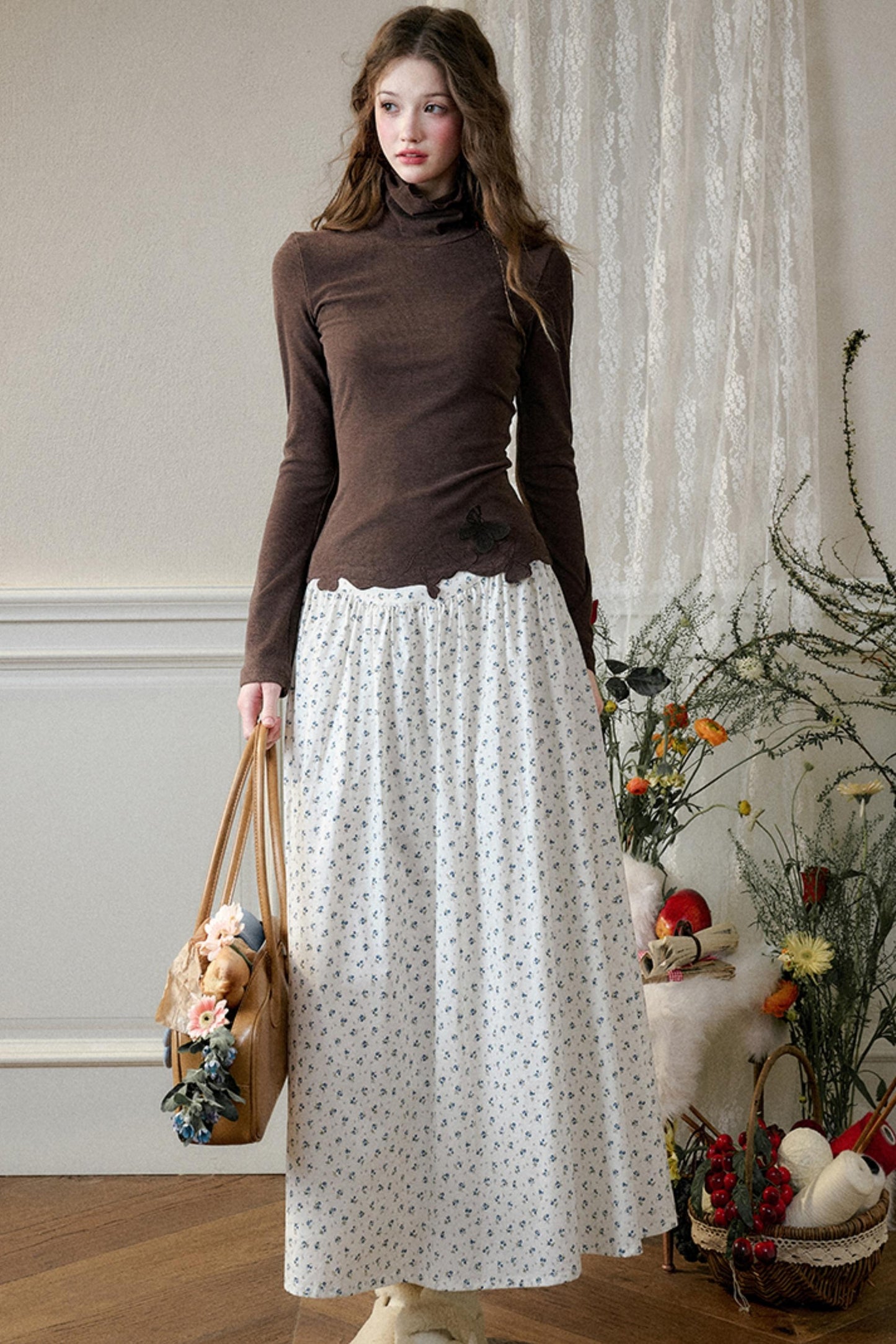 Wild Blueberry Organic Cotton Long Skirt