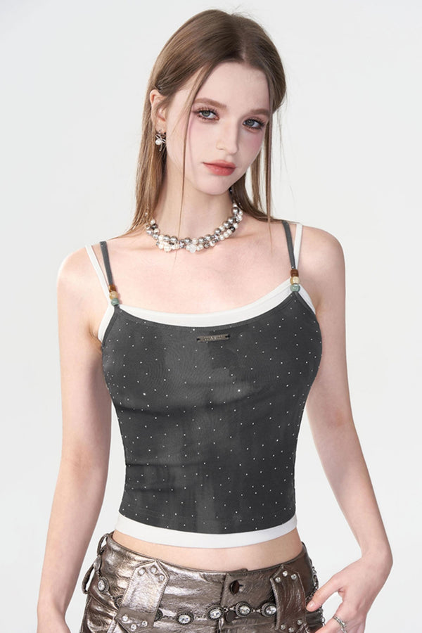 Rhinestone Suspenders Top