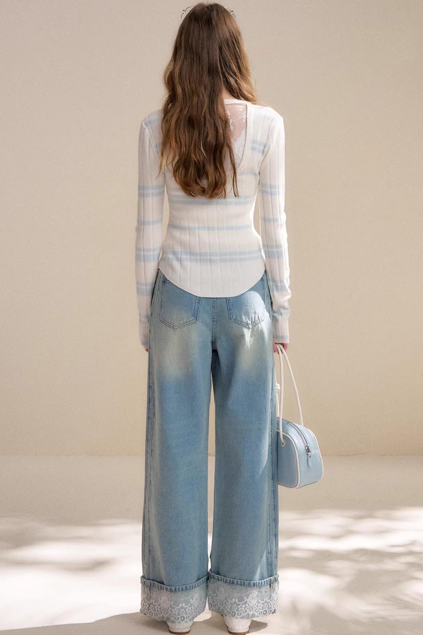 Romantische Kontrast-Spitzen-Strickjacke-Oberteil