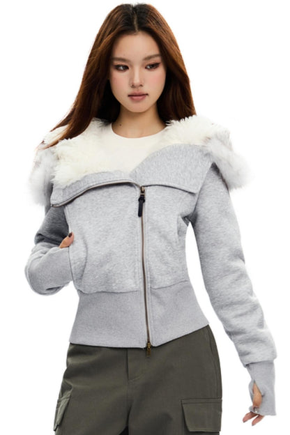 Cropped Slim Fit FURLAR COLLAR COTTON JACKET