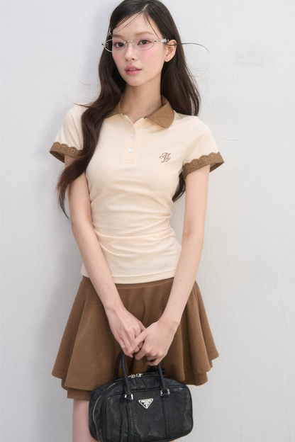 레이스 장식 폴로 블라우스